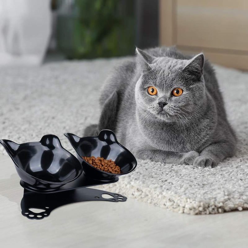 Pantula Cat Bowls Tilted cat Food Bowls Raised cat Food Bowl Pet Double 15° Slanted Plastic cat Bowls Elevated with Non-Slip Rubber Base Stand for Cats Black - PawsPlanet Australia