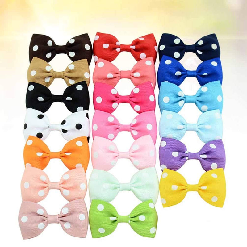 [Australia] - Beaupretty 20Pcs Bowknot Dog Hair Bows with French Barrette Clips Polka Dot Pet Puppies Yorkie Teddy Grooming Hair Accessories for Kids Children Christmas Size M 