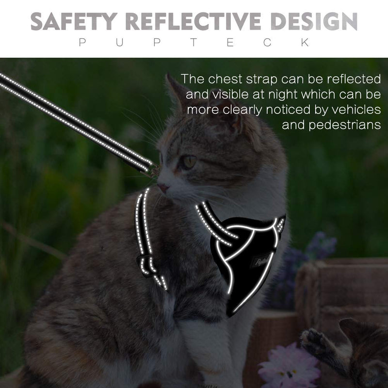 Reflective Cat Harness and Leash Set - Breathable Mesh Vest Harness for Small Medium Cats, Escape Proof Kitty Harness for Training Outdoor Walking Black - PawsPlanet Australia