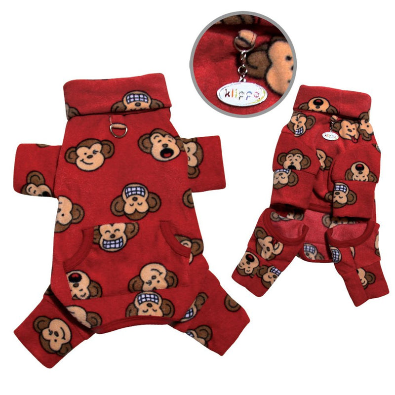 Klippo Dog/Puppy Silly Monkey Fleece Turtleneck Pajamas/Bodysuit/Loungewear/Coverall/Jumper/Romper for Small Breeds - Burgundy X-LARGE - PawsPlanet Australia