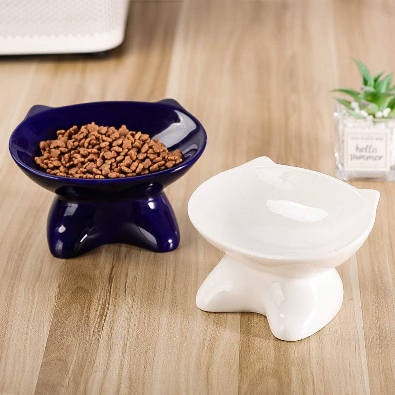 HCHLQLZ White Ceramic Tilted Elevated Cat Dog Bowl Raised Cat Food Water Bowl Dish no spill Pet Comfort Feeding Bowls - PawsPlanet Australia