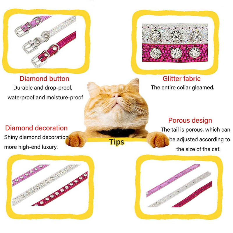 Cat Collar Soft Velvet Safe Adjustable Collars with Bling Diamante for Cat Small Pink - PawsPlanet Australia