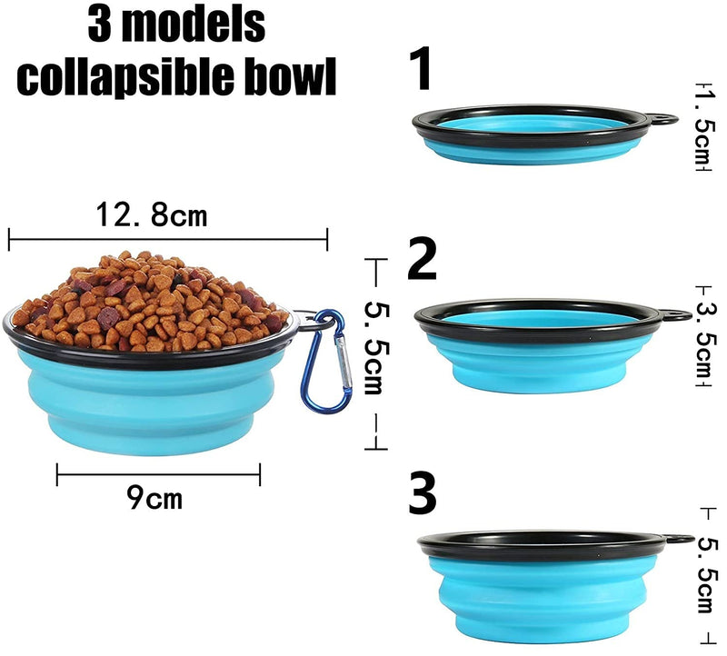 SLSON Collapsible Dog Bowls 2 Pack Dog Travel Bowl with Lid and Carabiners Pet Feeding Water Bowl Porable Dog Feeder for Waling, Travellling and Daily Use, Light Blue and Light Green - PawsPlanet Australia