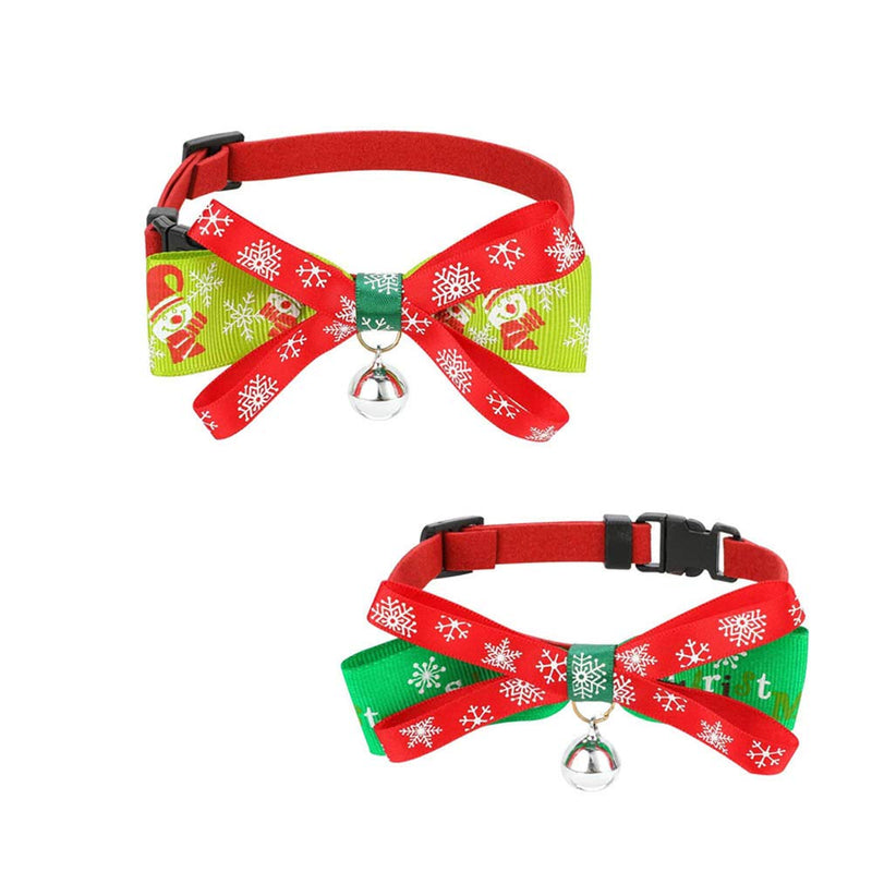 CHENGZI Christmas Dog Cat Collar,Adjustable Xmas Pet Collar with Double-deck Bowtie,for Small Dog Cat,2 PACK - PawsPlanet Australia