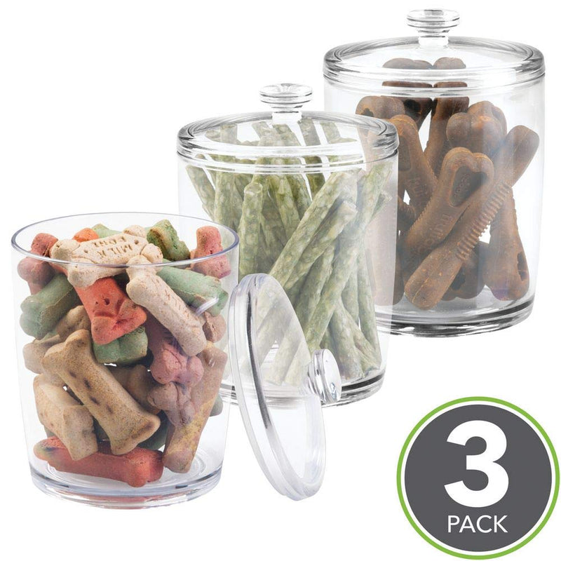 mDesign Tall Plastic Pet Storage Canister Jar with Lid - Holds Dog/Puppy Food, Treats, Toys, Medical, Dental and Grooming Supplies - Medium - 3 Pack - Clear - PawsPlanet Australia