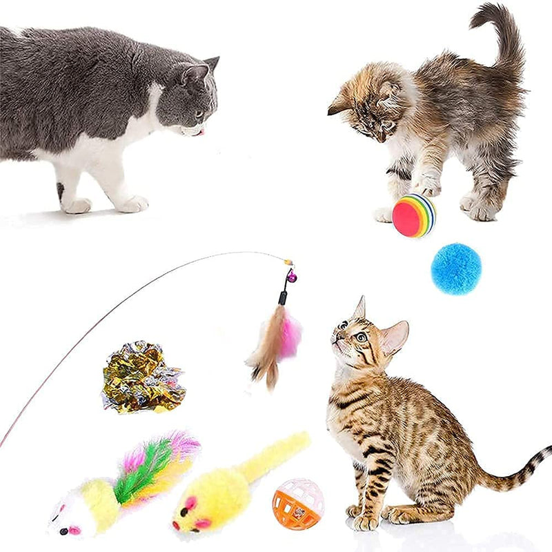 14 Pack Cat Toys for Indoor Cats Toy Roller Tracks Cat Feather Wand Toy Interactive Cat Ball Toys for Kitten Pink - PawsPlanet Australia