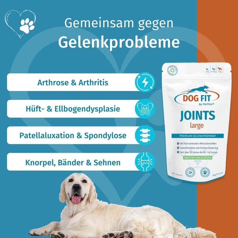 DOG FIT by PreThis® Joints Joint remedies for dogs for osteoarthritis, patellar luxation, spondylosis & hip dysplasia I Glucosamine, MSM, collagen, frankincense, devil's claw without additives I Large JOINTS large (from 25 kg) - PawsPlanet Australia