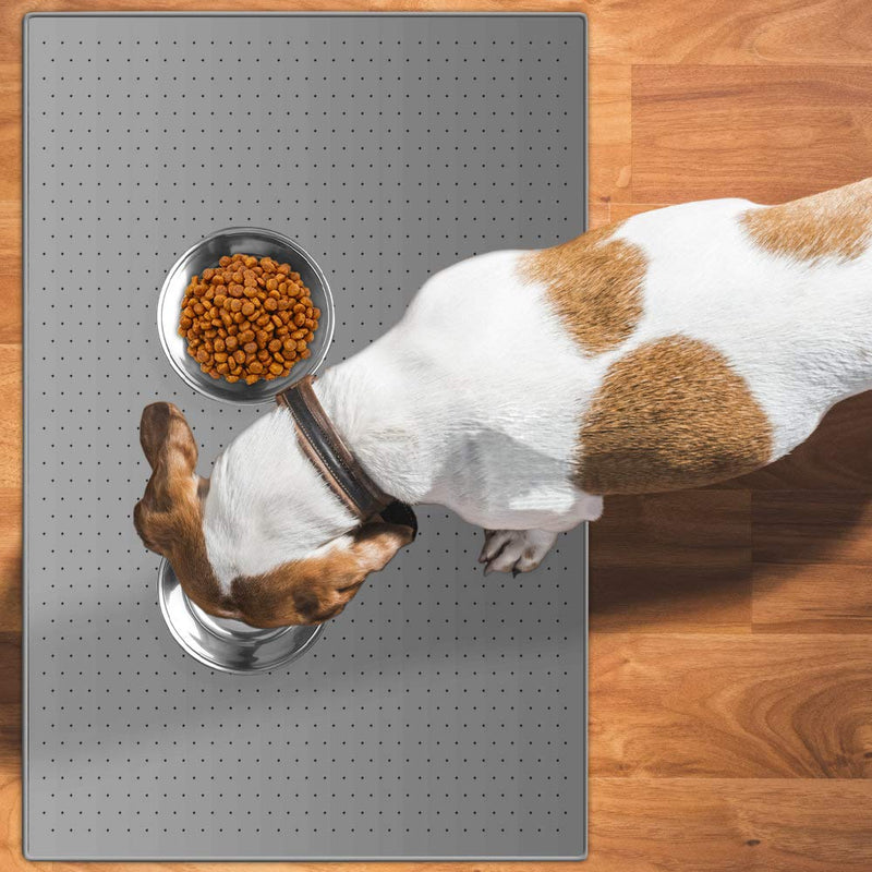 INPHER Feeding Mat Bowl Set, 2 Pack Silicone Pet Mat and Bowl Feeding Tray Non Slip Mat Waterproof FDA Grade Feeding Water Food for Cats Puppies Dogs Small Animals,60 x 40 cm Grey - PawsPlanet Australia