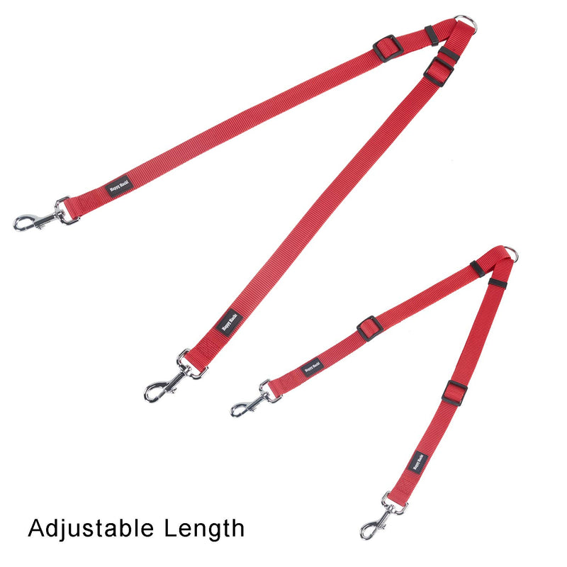 HAPPY HACHI Adjustable Double Dog Lead Coupler No Tangle Nylon Twin 2 Pet Trainer Leash Splitter (S 13-19.7in, Red) S 13-19.7in - PawsPlanet Australia