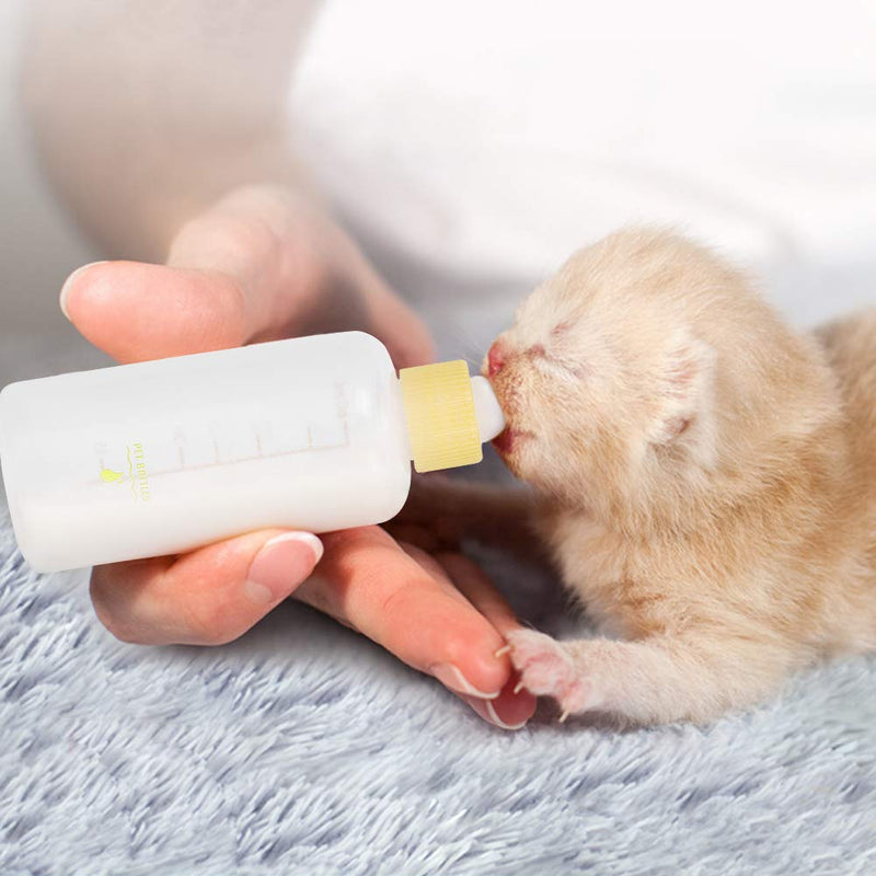 6PCS/ Set Pet Puppy Kitten Feeding Bottle Small Dog Cat Milk Nursing Care Kit Liquid Feeding Supplies 60ml with Replacement Nipples(Yellow) Yellow - PawsPlanet Australia