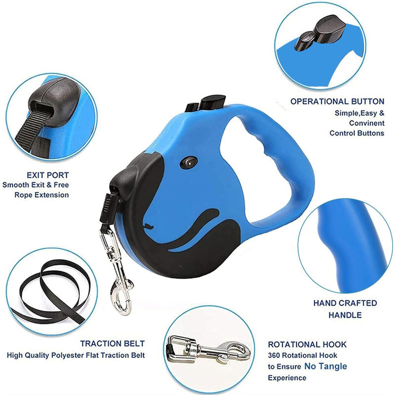 Extendable leash for dogs, retractable dog leash 5 m, retractable dog leash, dog leash, retractable dog leash, retractable dog leash with handle, dog leash, tangle-free retractable dog leash… blue-5m - PawsPlanet Australia