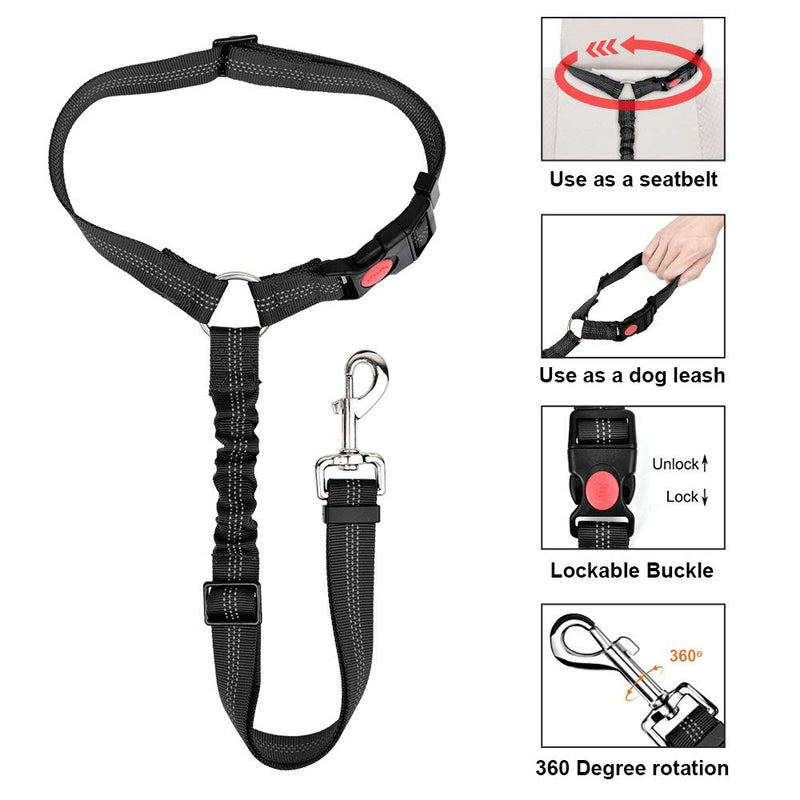 [Australia] - SlowTon Dog Seat Belt, 2 Pack Pet Car Seatbelt Headrest Restraint Adjustable Puppy Safety Seat Belt Reflective Elastic Bungee Connect Dog Harness in Vehicle Travel Daily Use Black 