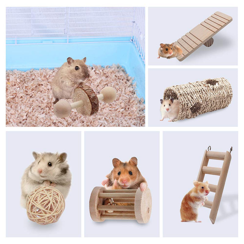 MQUPIN Hamster Chew Toys 10pcs, Hamster Toys Natural Wooden Rat Toys Accessories for Teeth Care and Fun - PawsPlanet Australia