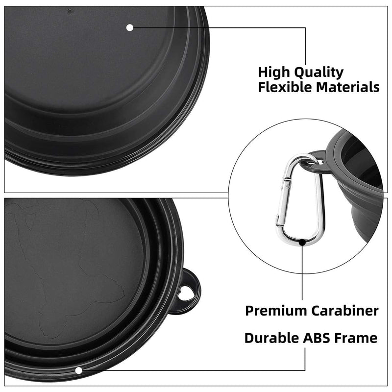 Kytely Large Collapsible Dog Bowls 2 Pack, 34oz Foldable Dog Travel Bowl, Portable Dog Water Food Bowl with Carabiner, Pet Cat Feeding Cup Dish for Traveling, Walking, Parking Black & Black - PawsPlanet Australia