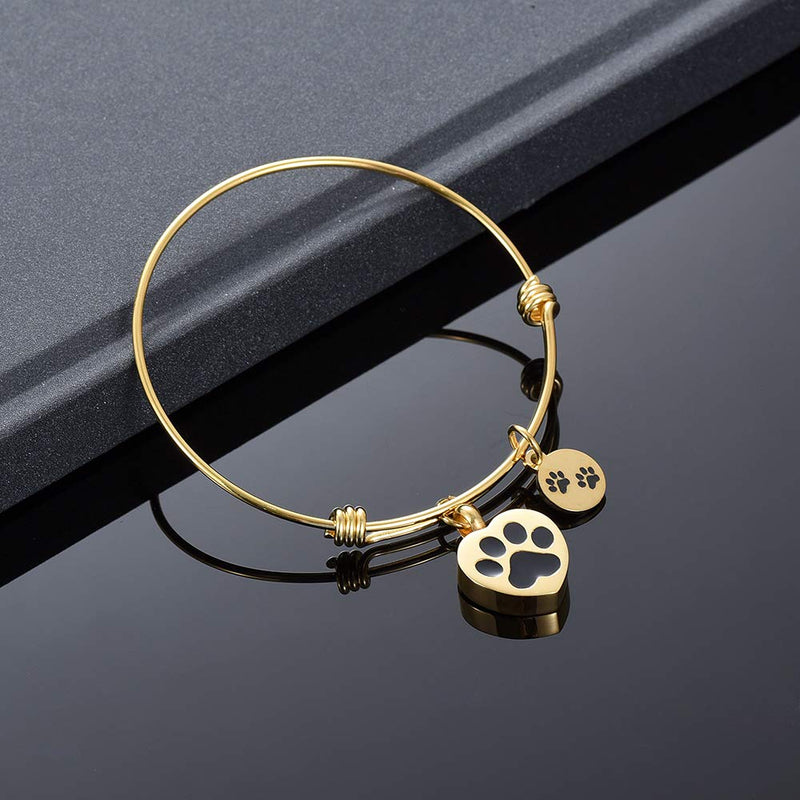 [Australia] - Alway in My Heart Expandable cuffCremation Bracelet for Ashes Dog Cat Paw Prints Pet Memorial Urn Jewelry gold-2 