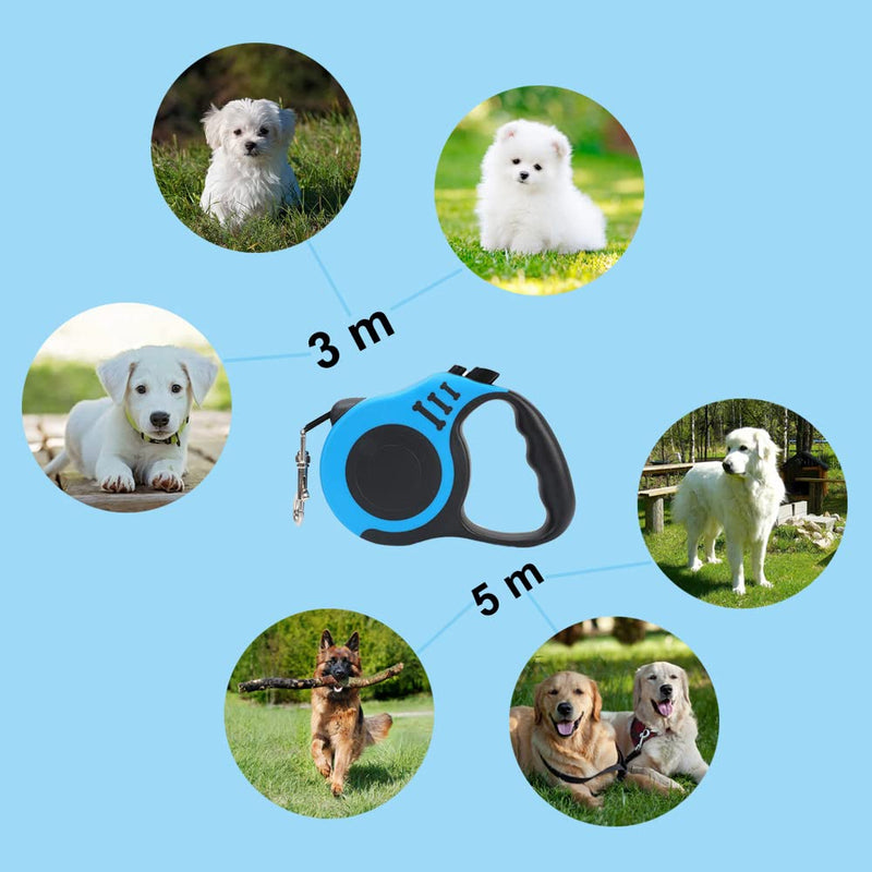 Dog leash, retractable dog leash, extendable dog leash, for small, medium and large dogs, blue, 5 m - PawsPlanet Australia
