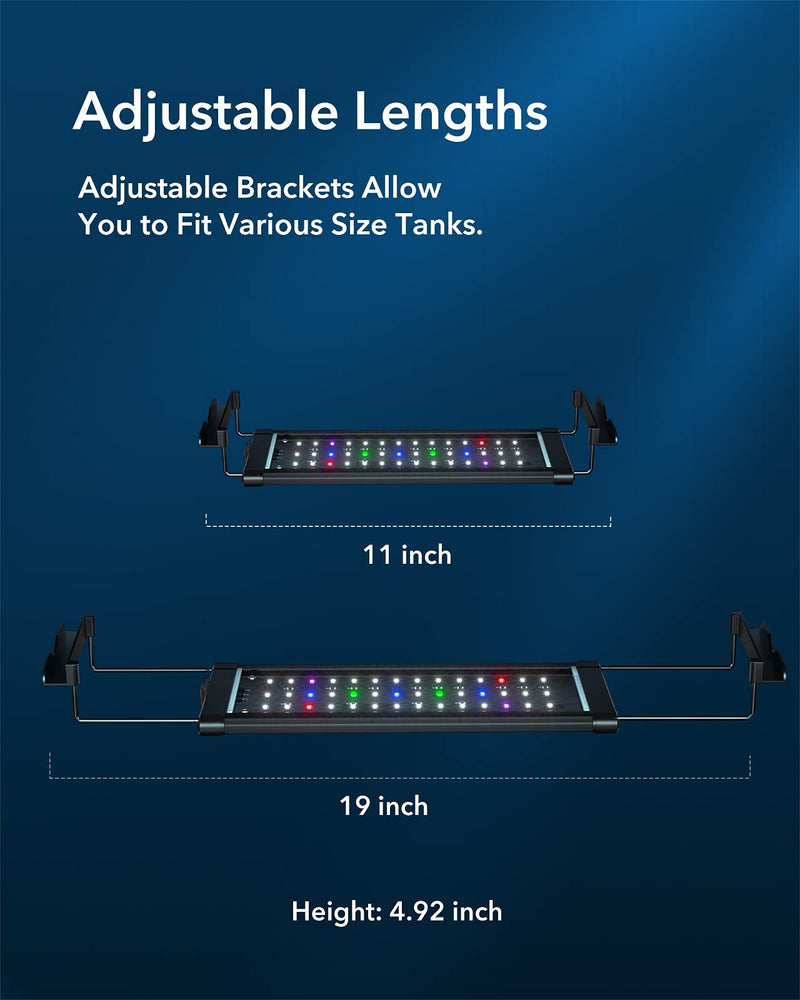 Honpal LED Aquarium Light , Fish Tank Light with Extendable Brackets, White and Blue LEDs & Full Spectrum for Aquatic Reef Coral Plants and Freshwater Fish Tank (Full Spectrum 11-19 Inch) Full Spectrum 11-19 Inch - PawsPlanet Australia