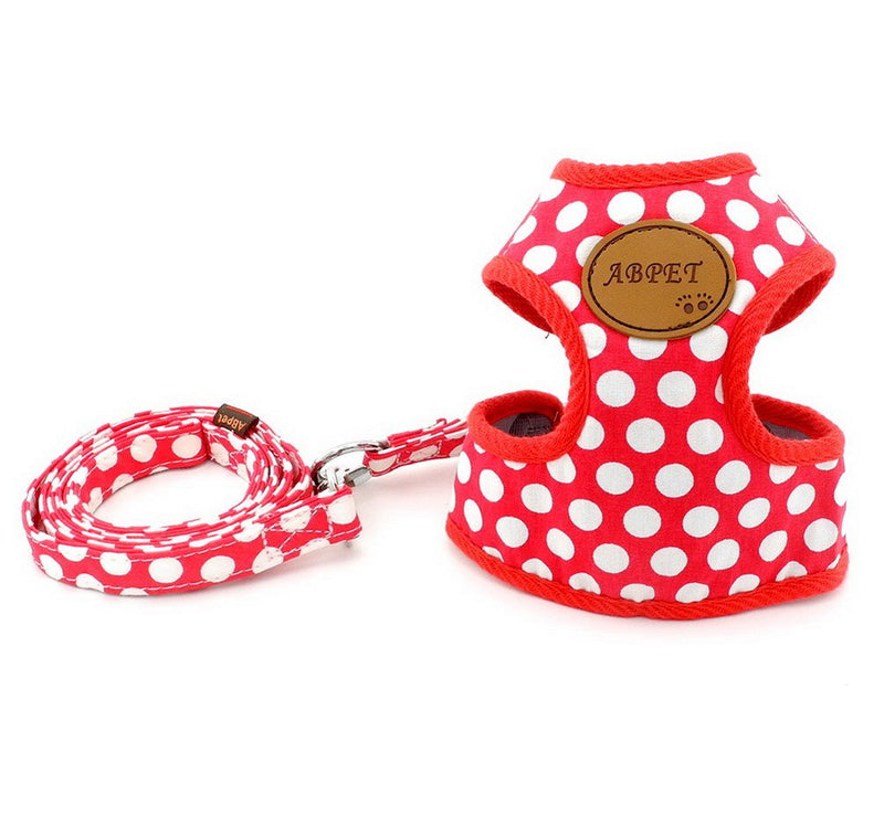 [Australia] - SELMAI Small Dog Harness Vest Leash Set Polka Dot/Camo Mesh Padded No Pull Leads for Puppy Pet Cat Medium Red 