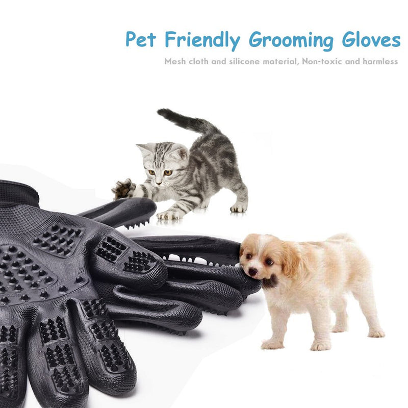 BestParnter Pet Grooming Gloves, Pet Rubber Massage Gloves [Enhanced Five Fingers Design] Pet Hair Remover Mitt Brush Tool for Dogs Cats and Horses Shedding Bathing Grooming Black - PawsPlanet Australia