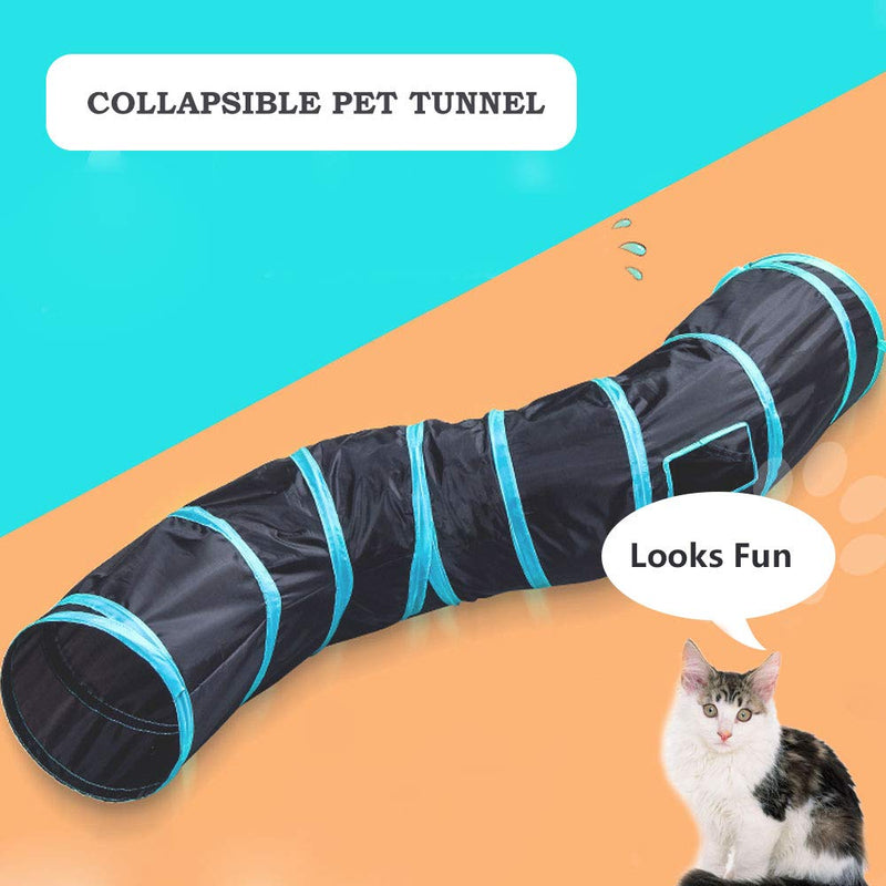 BEIKOTT Collapsible Cat Tunnel, Cat Tube Kitty Tunnel, Cat Pet Tunnel Toys with Peek Hole and Toy Ball, Small pet Tunnel for Kitty, Puppy, Rabbit Blue(2 Tubes) - PawsPlanet Australia