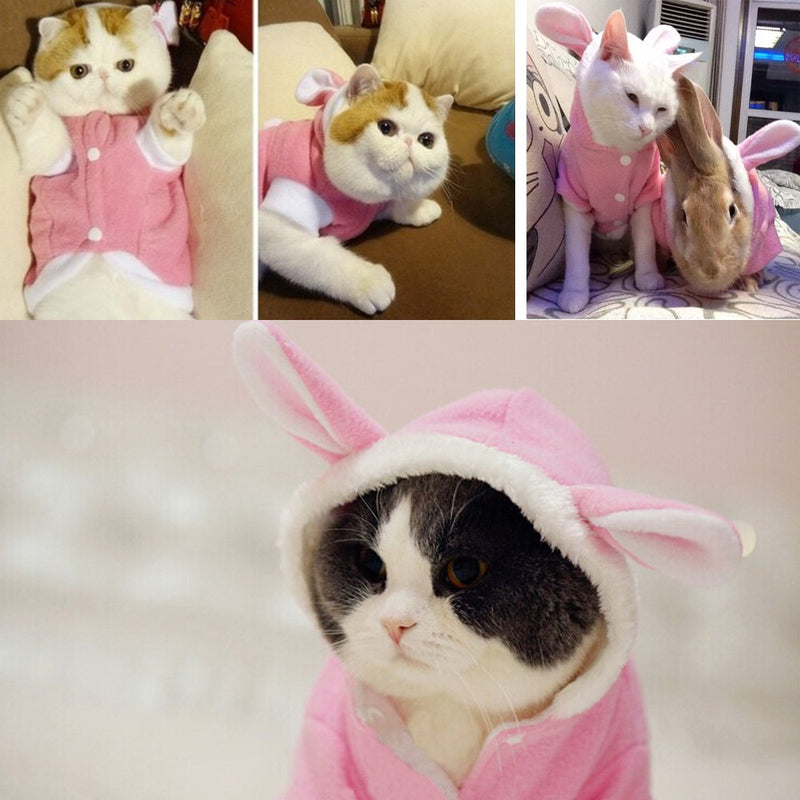 [Australia] - Bro'Bear Plush Rabbit Outfit with Hood & Bunny Ears for Small Dogs & Cats Pink 