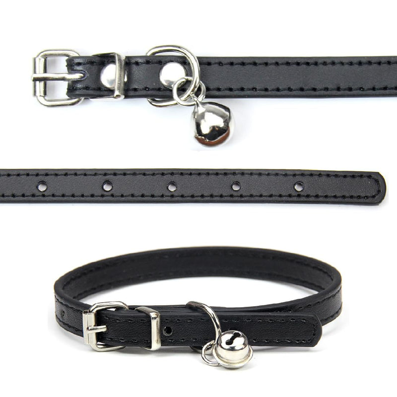 Tadipri Pack of 2 Leather Cat Collars with Bell Polished Safety Collar for Cats with Elastic Strap for Kittens Puppies Dogs Cats (Black/Khaki) - PawsPlanet Australia