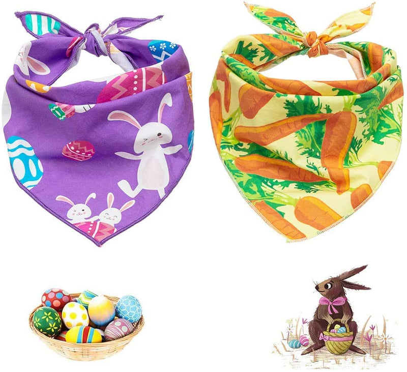 SCENEREAL Dog Bandana 2 Pack - Pet Triangle Scarf Bibs with Rabbit and Carrot Eggs Printing Dogs Bandanas Accessories - PawsPlanet Australia