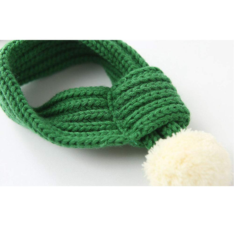 [Australia] - Delifur Dog Christmas Knitted Scarf with White Pompom Warm Winter Holiday Accessories for Small Medium Cats Dogs Lovely Winter Outfits L Green 