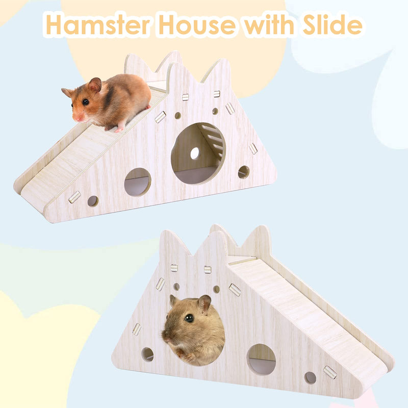 Molain Hamster House with Ladder and Slide, Wooden Hamster Play Toy House Small Animal Activity Toy DIY Hamster Cage Accessories for Small Pets - PawsPlanet Australia