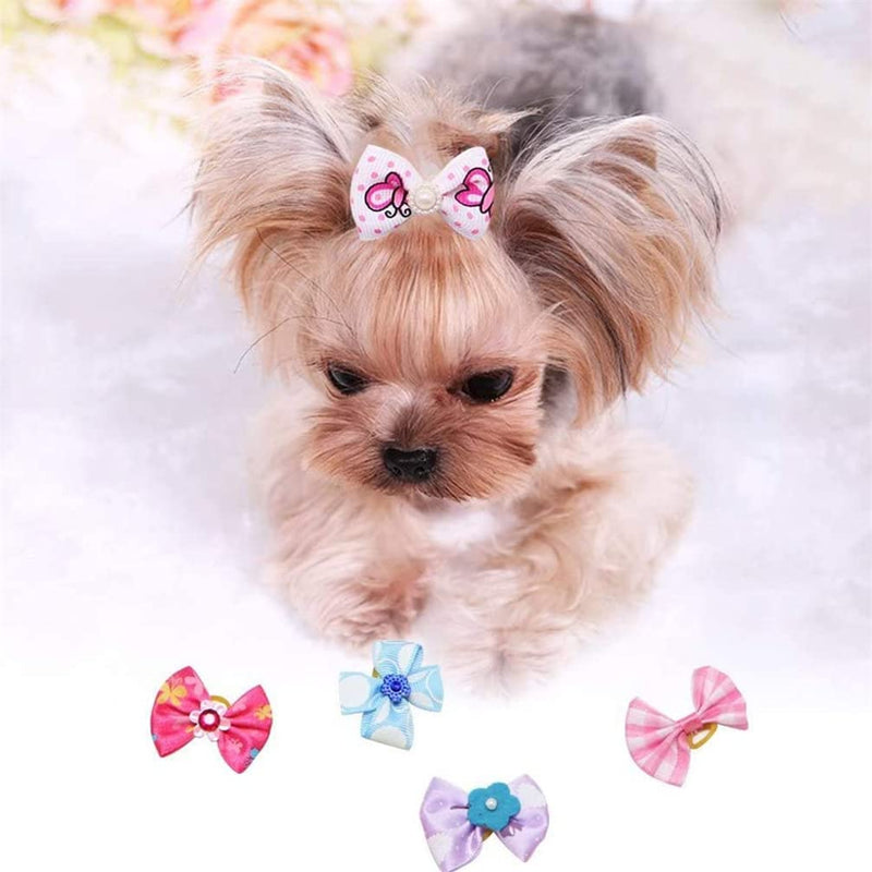 通用 10 Pet Hair Bands Small Dog Hair Bows with Elastic Rubber Bands Adorable Pet Dog Hair Bows Handmade Pet Dog Cat Hair Bows Accessories Cute Patterns Hair Accessories Best Gift for Pet - PawsPlanet Australia