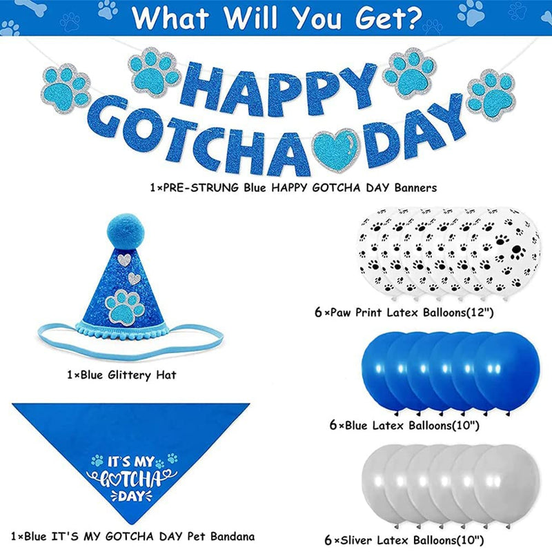 ASOCEA Gotcha Day Dog Bandana Set Boy Girl Happy Birthday Triangle Scarf Bibs Pet Adoption Party Decor Accessories Blue Cone Hat Banners Print Balloons for Dogs Cats Puppy - PawsPlanet Australia