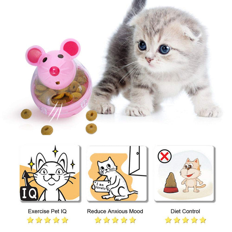 EUYuan 2 Pieces Interactive Cat Food Feeder, Cat Food Ball Dispenser Cat Treat Toy Feeder IQ Treat Training Mouse Shape Tumbler for Kitten Puppy Playing (Pink, White) - PawsPlanet Australia