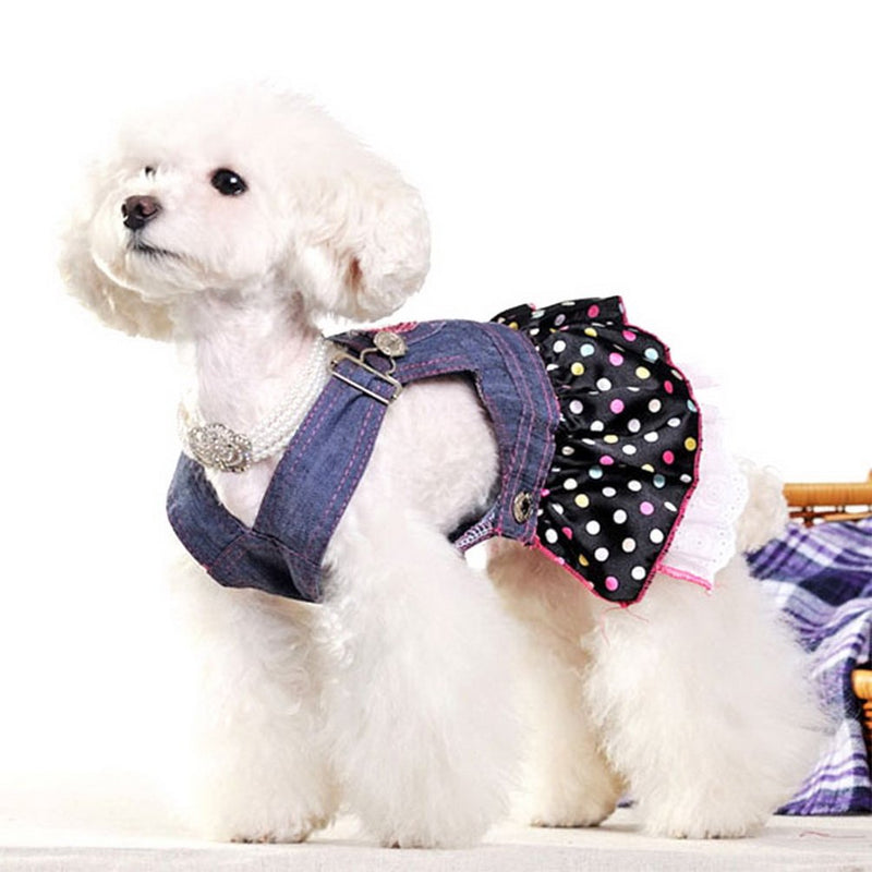 [Australia] - SELMAI Dog Costumes Cowboy Dress Rompers Denim Jumpsuit for Small Puppies Pet Cats Princess Jean Clothes with Pocket Bib Outfits Pleated Tiered Skirt Polka Dots Heart Sequins for Summer S(Back:8.0",Chest:12.5",for 3-4 lbs) 