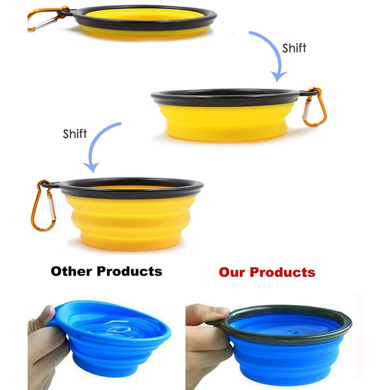 [Australia] - Collapsible Dog Bowl for Travel, 2 Pack Foldable Bowl with Lid Dog Water Bowl Puppy Feeding Bowls & Dog Poop Bag with Dispenser, Portable Bowl Set,15oz,450ML Blue+Yellow 