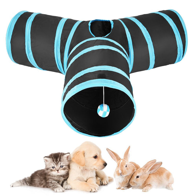 Asiv 3-Way Foldable play tunnel with shaky ball for Cat, Puppy, Kitten and rabbit - PawsPlanet Australia