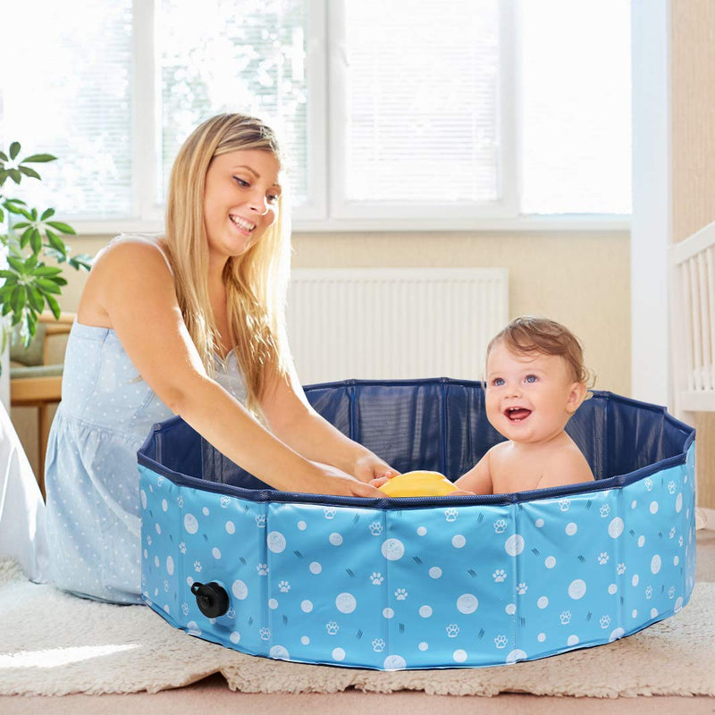 Delicacy Foldable Dog Pool, PVC Collapsible Dogs Pet Kiddie Bath Pool Swimming Pool,Bathing Tub for Dogs Cats and Kids 32"D x 8"H Blue - PawsPlanet Australia