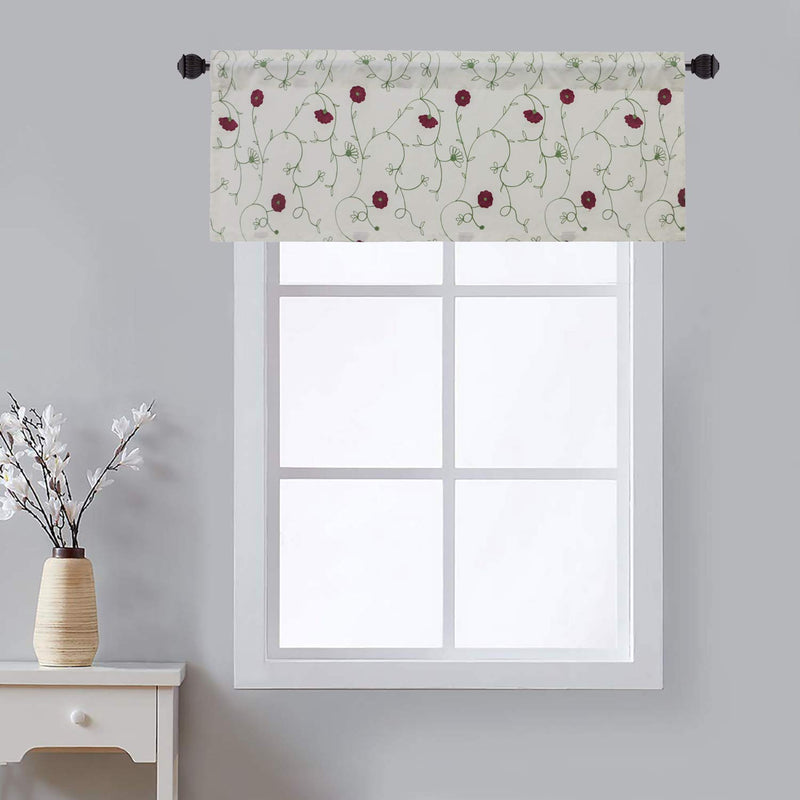VOGOL White Valances for Small Windows Flowers Embroidered Window Valances for Kitchen Living Room, Rod Pocket, 52''Wx18''L, Red Flowers, One Panel Pink W52xL18|One Panel - PawsPlanet Australia
