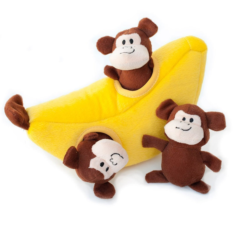 [Australia] - ZippyPaws - Zoo Friends Burrow, Interactive Squeaky Hide and Seek Plush Dog Toy Monkey 'n Banana 