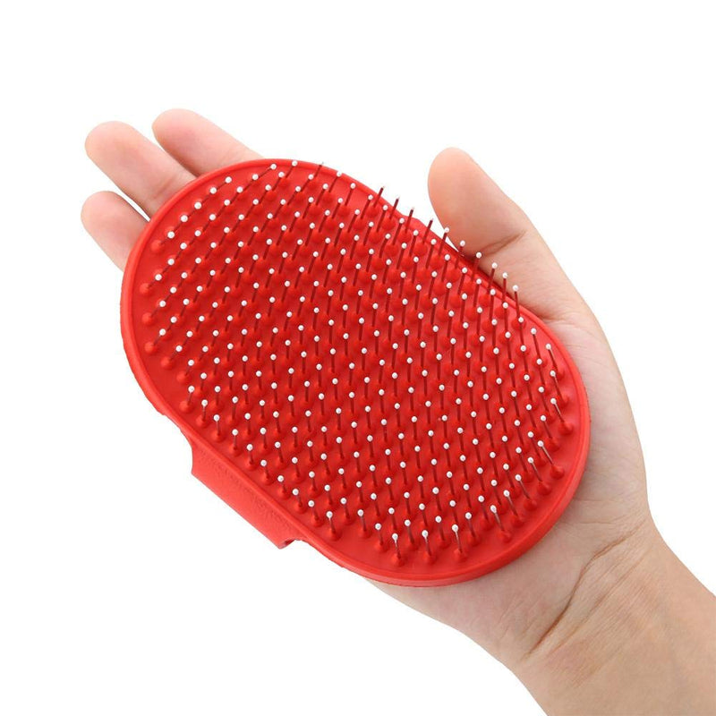 Dog brush, cat brush, grooming brush with massage effect, dogs, cats, fur brush, cleaning massage brushes with silicone nubs, pet salon grooming brush with ergonomic handle (red) red - PawsPlanet Australia