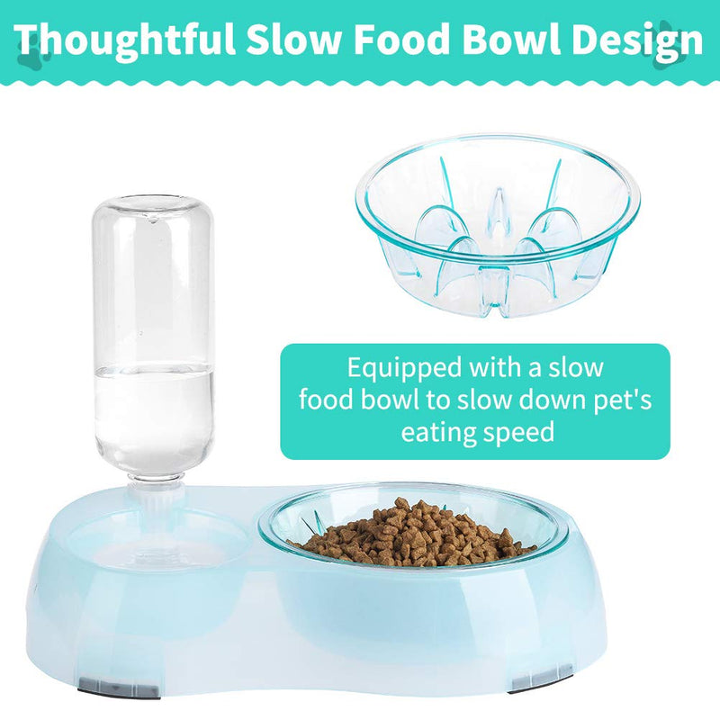 BINGPET Automatic Feeder Slow Food and Refill Water Bowl for Cat & Dog, Removable Automatic Water Dispenser and Slow Food Bowl, Non-Slip Pet Feeder Water Bowls for Cats and Puppies - PawsPlanet Australia