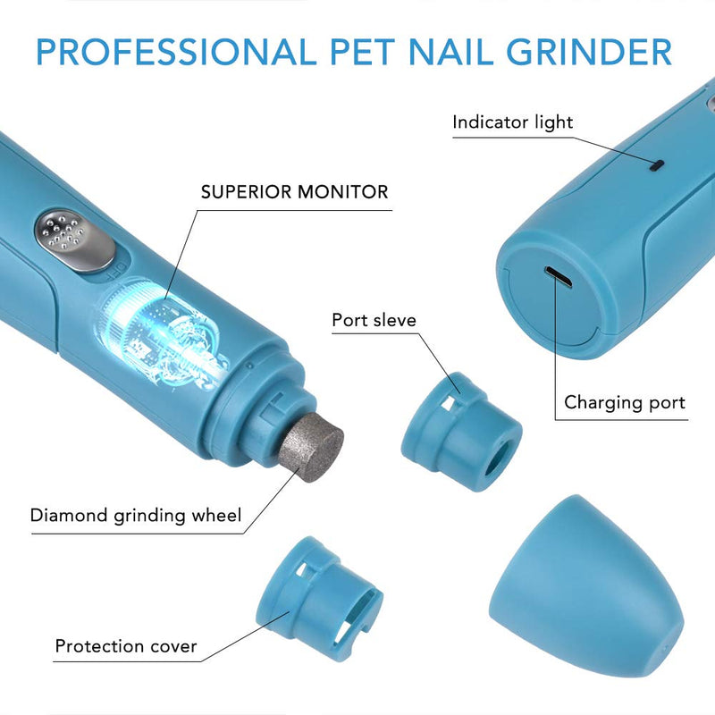[Australia] - AUSHEN Dog Nail Grinder, Dog Nail Trimmer Clippers Electric Pet Nail Grinder Professional Rechargeable Low Noise Painless Paws Grooming for Small Medium Large Breed Dogs and Cats 