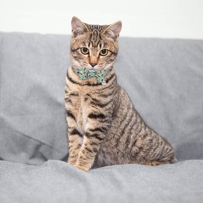 [Australia] - KOOLTAIL Cat Collars Breakaway with Bells - 2 Pack Bowtie Cat Collar with Cute Sushi & Hamburger Patterns, Kitten Neck Accessories for Daily Wearing 