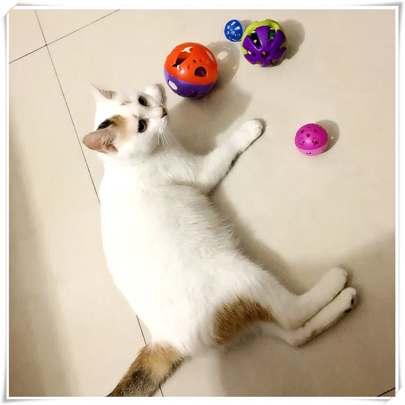 [Australia] - LUCKITTY Cat Plastic Ball Toys 4PCS Sizes Pack Bin Kitten Pet Playing Sets with Jingle Bell 3.8 in, 2.8 in, 1.8 in,1.5 in 