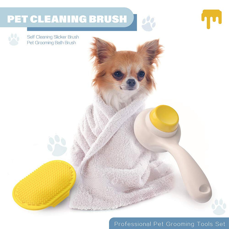 [Australia] - Self Cleaning Slicker Short Hair Dog Brush - Pets Grooming Brush for Dog and Cat - Professional Deshedding Brush for Small, Medium Dogs and Cats with Long Hair - Massages Particle Pet Grooming Comb 