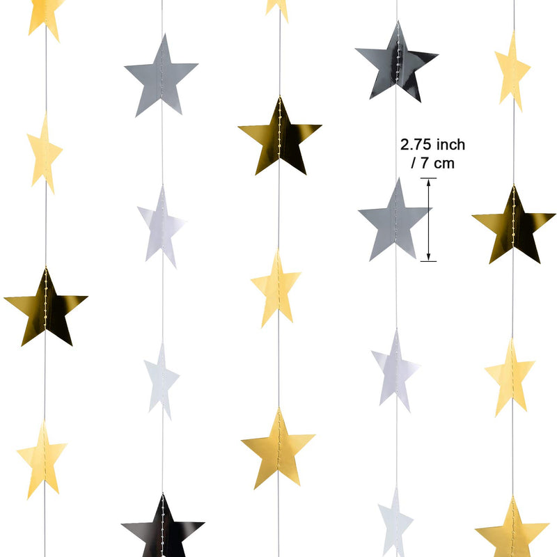 130 Feet Glitter Star Paper Garland Hanging Decoration for Wedding Christmas Birthday Festival Party (Gold and Silver) Gold and Silver - PawsPlanet Australia