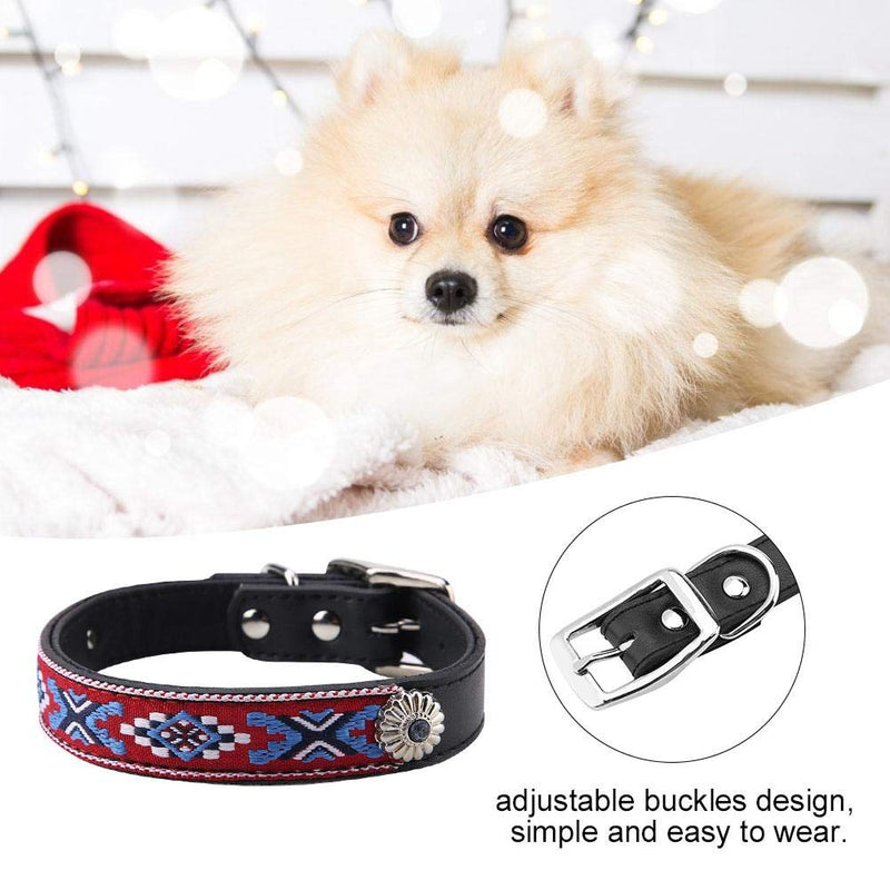 PU Pet Basic Collar Adjustable Soft Dog Neck Ring National Style Pattern Pet Dog Cat Necklace Outdoor Adventure Pet Collar Dog Cat Ornament(2×40cm) 2×40cm - PawsPlanet Australia