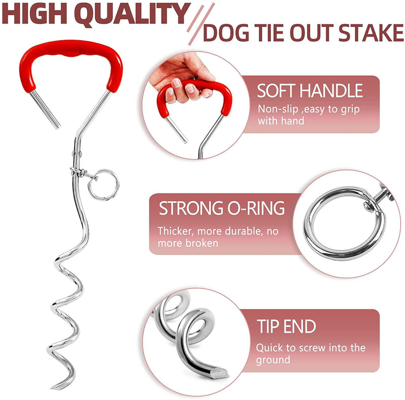 Snagle Paw Dog Tie Out Cable and Stake,Sturdy Dog Stake for Yard and 3m Dog Leash for Camping or Backyard,Great for Medium Large Dogs 3 M red - PawsPlanet Australia