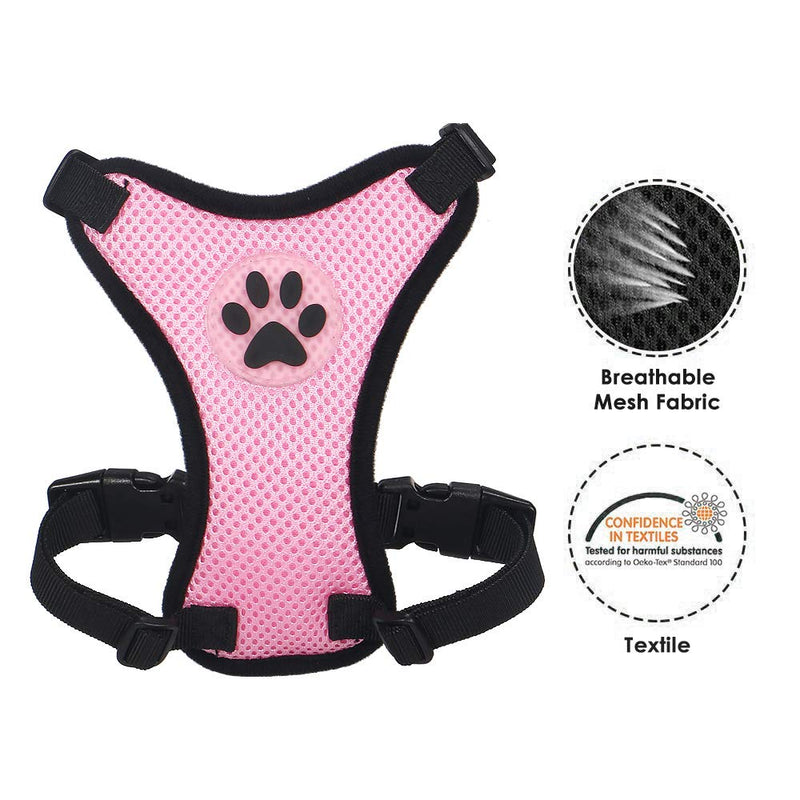 Slowton Dog Car Harness Plus Connector Strap, Multifunction Adjustable Vest Harness Double Breathable Mesh Fabric with Car Vehicle Safety Seat Belt X-small A3-Pink - PawsPlanet Australia