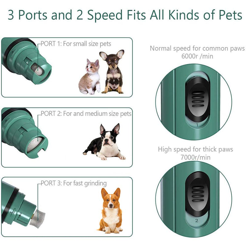 [Australia] - Boence Dog Nail Grinder, 2 Speed Electric Pet Nail Grinder, Low Noise Safe Dog Nail Trimmer, Painless Claw Care Grooming kit for Small Medium Dogs & Cats Green 