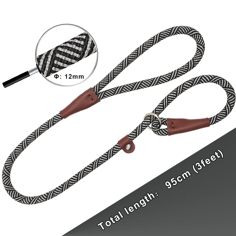 SEPXUFORE 3FT Slip Lead Dog Leash, 1/2 inch Rope Dog Walking and Training Lead, No Pull Strong Nylon Leash Great for Medium and Large 1/2" x 3ft Black - PawsPlanet Australia